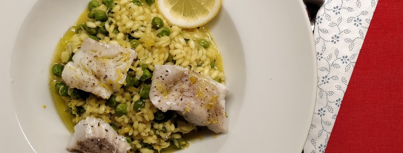 Risotto mit Erbsen und Kabeljau